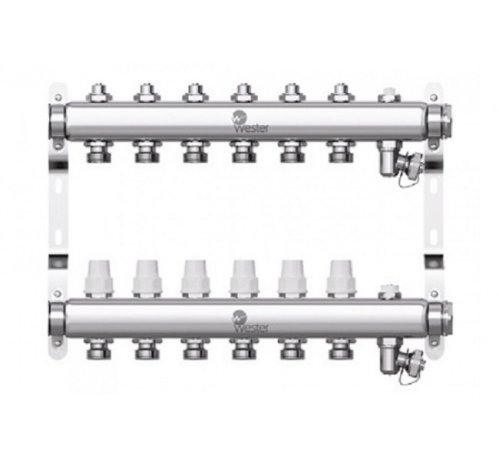 Коллектор нерж. Wester 1'-3/4 в сборе на 6 выходов с 2 заглушками